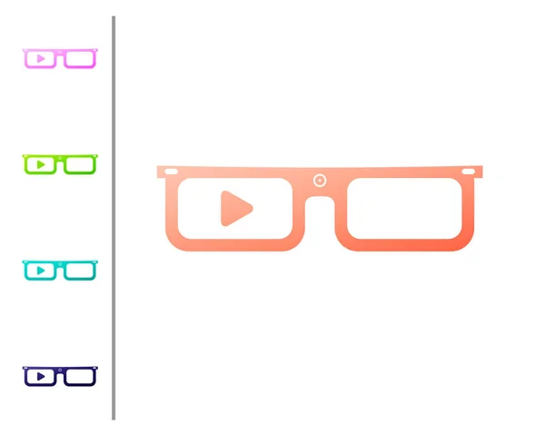 Gafas Coral Smart montadas sobre un icono de gafas aisladas sobre fondo blanco. Gafas inteligentes de electrónica portátil con cámara y pantalla. Establecer iconos de color. Ilustración vectorial — Vector de stock