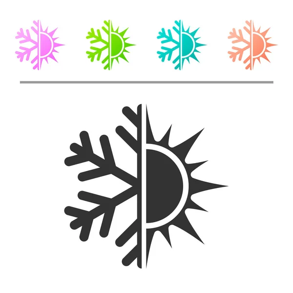 Graues heißes und kaltes Symbol. Sonne und Schneeflockensymbol isoliert auf weißem Hintergrund. Winter- und Sommersymbol. setzen Sie das Symbol in Farbknöpfen. Vektorillustration — Stockvektor