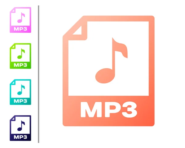 Koralle mp3-Datei Dokument-Symbol. mp3-Symbol auf weißem Hintergrund isoliert herunterladen. mp3 Musikformat Zeichen. mp3-Dateisymbol. Farbsymbole setzen. Vektorillustration — Stockvektor