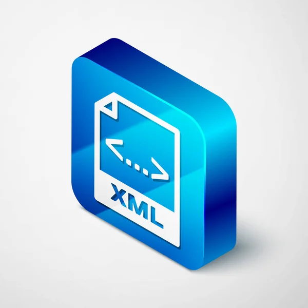 Isometrische XML-Datei Dokument-Symbol. xml-Symbol auf weißem Hintergrund isoliert herunterladen. xml-Dateisymbol. blauer quadratischer Knopf. Vektorillustration — Stockvektor