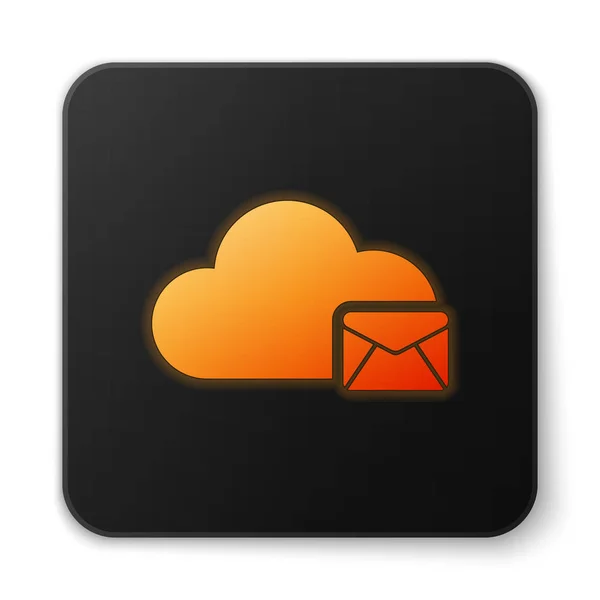 Icono naranja brillante servidor de correo Cloud aislado sobre fondo blanco. Alojamiento de servidores en la nube para correo electrónico. Servicio de mensajes en línea. Señal de buzón. Botón cuadrado negro. Ilustración vectorial — Archivo Imágenes Vectoriales