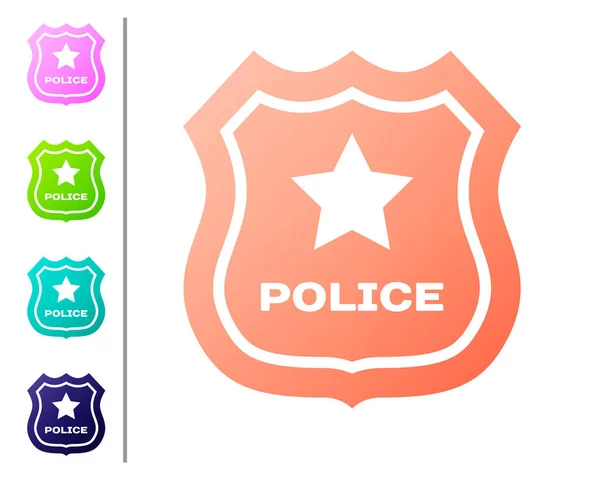 Icono de la insignia de la policía de coral aislado sobre fondo blanco. Insignia del sheriff. Establecer iconos de color. Ilustración vectorial — Archivo Imágenes Vectoriales