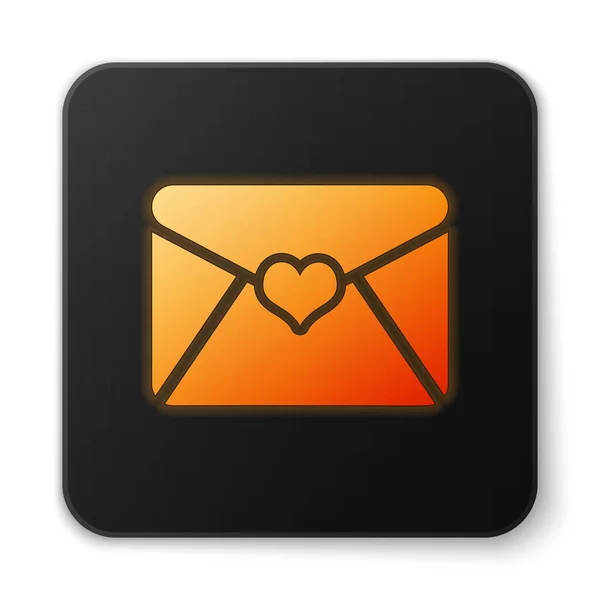 Narancs izzó boríték Valentin szív ikon elszigetelt fehér háttér. Levél szerelem és romantika. Fekete négyzet gombot. Vektoros illusztráció — Stock Vector