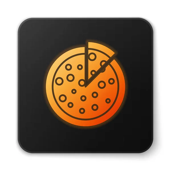 Ícone de pizza laranja brilhante isolado no fundo branco. Botão quadrado preto. Ilustração vetorial — Vetor de Stock