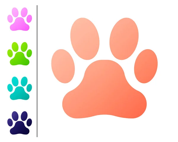 Coral Paw print icon isolated on white background. Dog or cat paw print. Animal track. Set color icons. Vector Illustration — Stock Vector