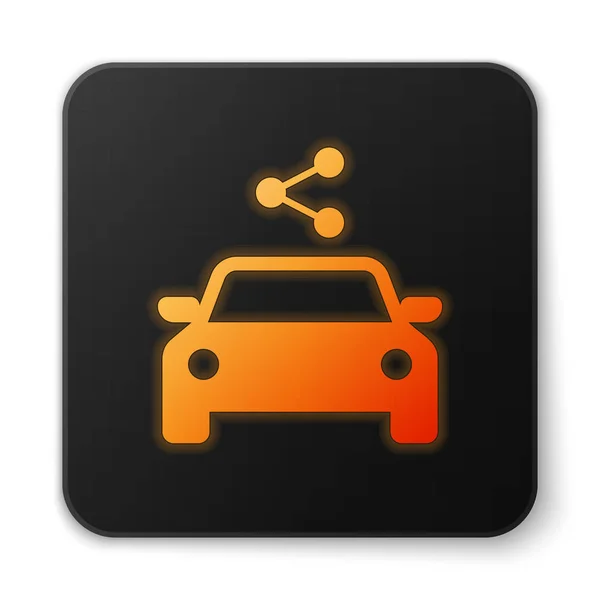 Orange incandescente icona Car sharing isolato su sfondo bianco. Carsharing segno. Concetto di servizio di noleggio trasporti. Pulsante quadrato nero. Illustrazione vettoriale — Vettoriale Stock