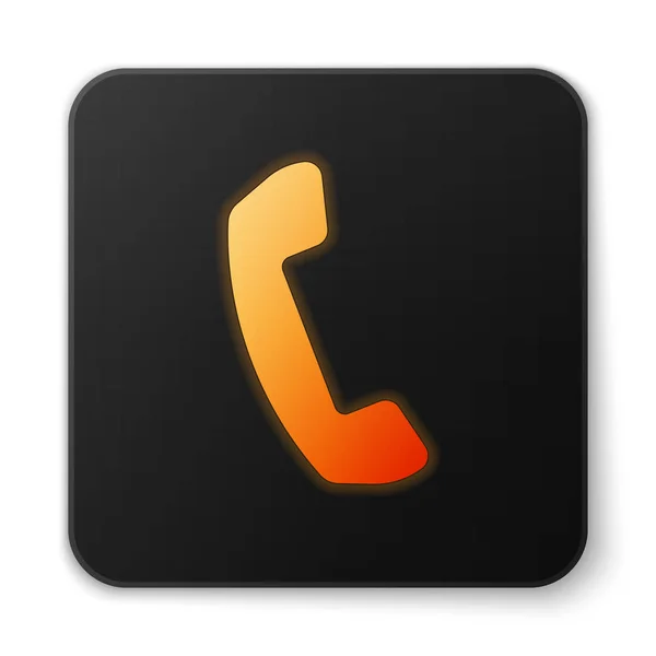 Narancs izzó telefon kézibeszélő ikon izolált fehér háttér. Telefonjel. Lapos kialakítás. Fekete négyzet gombot. Vektoros illusztráció — Stock Vector