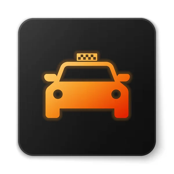 Oranje gloeiende taxi auto icoon geïsoleerd op witte achtergrond. Zwarte vierkante knop. Vector illustratie — Stockvector