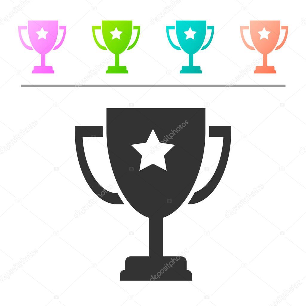 Grey Trophy cup icon isolated on white background. Award symbol. Champion cup icon. Set icon in color buttons. Vector Illustration