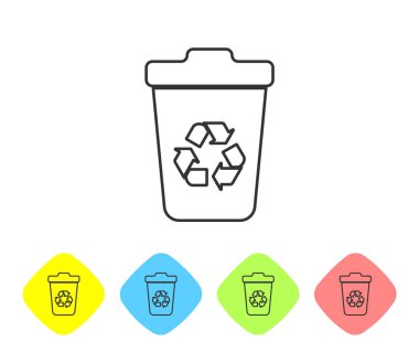 Beyaz arka planda yalıtılmış geri dönüşüm simgesi simgesi olan Gri Geri Dönüşüm kutusu. Çöp kutusu simgesi. Çöp kutusu tabelası. Sepet işaretini geri dönüştürün. Renk eşkenar dörtgen düğmelerinde simgeyi ayarlayın. Vektör İllüstrasyonu