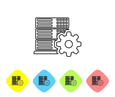 Gri Sunucu, beyaz arka planda yalıtılmış çizgi simgesi ni ayarlama. Renk eşkenar dörtgen düğmelerinde simgeyi ayarlayın. Vektör İllüstrasyonu