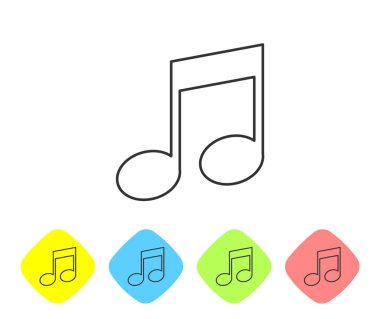 Gri Müzik notası, beyaz arka planda yalıtılmış ton çizgisi simgesi. Renk eşkenar dörtgen düğmelerinde simgeyi ayarlayın. Vektör İllüstrasyonu