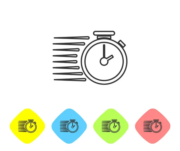 Beyaz arka planda yalıtılmış gri Kronometre çizgisi simgesi. Zaman layıcı işareti. Renk eşkenar dörtgen düğmelerinde simgeyi ayarlayın. Vektör İllüstrasyonu — Stok Vektör