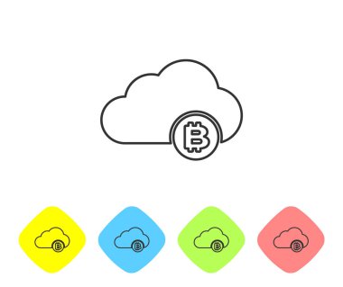 Beyaz arka planda Gri Cryptocurrency bulut madenciliği çizgi simgesi. Blockchain teknolojisi, bitcoin, dijital para piyasası, kripto para cüzdanı. Renk eşkenar dörtgen düğmelerinde simgeyi ayarlayın. Vektör İllüstrasyonu