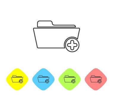 Beyaz arka planda yalıtılmış sağlık satırı simgesi için Gri Medikal sistem durumu kayıt klasörü. Hasta dosya simgesi. Tıbbi tarih sembolü. Renk eşkenar dörtgen düğmelerinde simgeyi ayarlayın. Vektör İllüstrasyonu