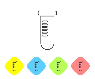 Gri Test tüpü veya mavar - beyaz arka plan üzerinde izole kimyasal laboratuvar test hattı simgesi. Laboratuvar, bilimsel cam işareti. Renk eşkenar dörtgen düğmelerinde simgeyi ayarlayın. Vektör İllüstrasyonu