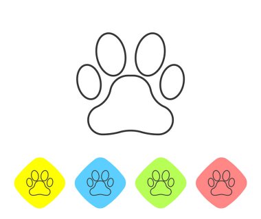 Gri Pati baskı çizgisi simgesi beyaz arka planda yalıtılmış. Köpek ya da kedi pençesi izi. Hayvan izi. Renk eşkenar dörtgen düğmelerinde simgeyi ayarlayın. Vektör İllüstrasyonu