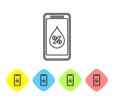 Beyaz arka planda yalıtılmış akıllı ev çizgisi simgesi için Gri Nem. Hava ve meteoroloji, termometre sembolü. Renk eşkenar dörtgen düğmelerinde simgeyi ayarlayın. Vektör İllüstrasyonu