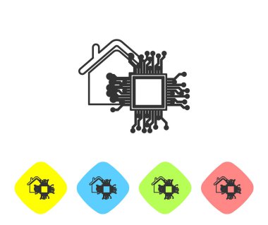 Gri Akıllı ev satırı simgesi beyaz arka planda yalıtılmış. Uzaktan kumanda. Renk eşkenar dörtgen düğmelerinde simgeyi ayarlayın. Vektör İllüstrasyonu