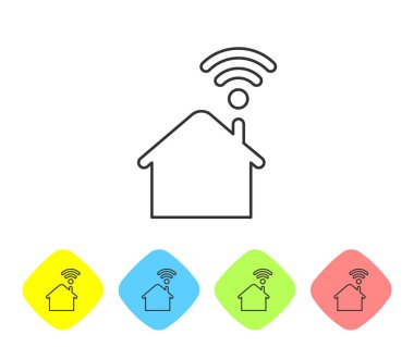 Beyaz arka planda izole wi-fi çizgi simgesi ile Gri Akıllı ev. Uzaktan kumanda. Renk eşkenar dörtgen düğmelerinde simgeyi ayarlayın. Vektör İllüstrasyonu