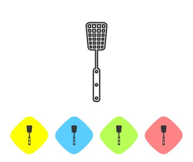 Gri Barbekü spatula çizgi simgesi beyaz arka plan üzerinde izole. Mutfak spatula simgesi. Barbekü spatula işareti. Barbekü ve ızgara aracı. Renk eşkenar dörtgen düğmelerinde simgeyi ayarlayın. Vektör İllüstrasyonu