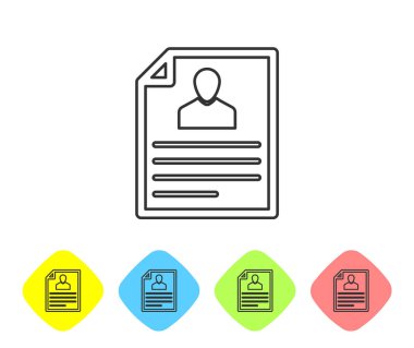 Beyaz arka planda yalıtılmış Gri Özgeçmiş satırı simgesi. Cv başvurusu. Profesyonel personel aranıyor. Analiz personel devam. Renk eşkenar dörtgen düğmelerinde simgeyi ayarlayın. Vektör İllüstrasyonu