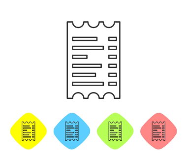 Gri Kağıt denetimi ve mali kontrol satırı simgesi beyaz arka planda yalıtılmış. Kağıt baskı çeki, mağaza makbuzu veya fatura. Renk eşkenar dörtgen düğmelerinde simgeyi ayarlayın. Vektör İllüstrasyonu