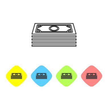 Gri Yığınları kağıt para nakit satırı simgesi beyaz arka plan üzerinde izole. Para banknotları yığınları. Fatura para birimi. Renk eşkenar dörtgen düğmelerinde simgeyi ayarlayın. Vektör İllüstrasyonu