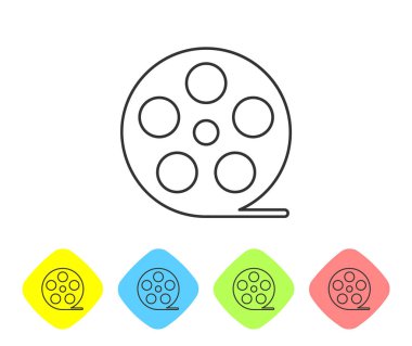 Gri Film makara çizgisi simgesi beyaz arka planda yalıtılmış. Renk eşkenar dörtgen düğmelerinde simgeyi ayarlayın. Vektör İllüstrasyonu