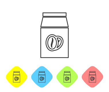 Beyaz arka planda izole çanta çizgi simgesigri Kahve fasulye. Renk eşkenar dörtgen düğmelerinde simgeyi ayarlayın. Vektör İllüstrasyonu