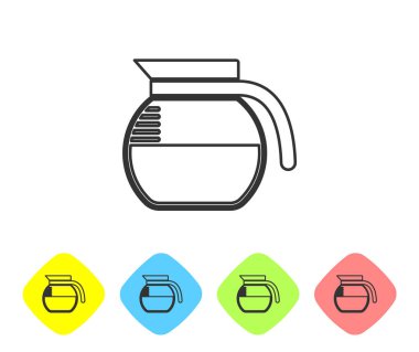 Gri Kahve pot çizgi simgesi beyaz arka plan üzerinde izole. Renk eşkenar dörtgen düğmelerinde simgeyi ayarlayın. Vektör İllüstrasyonu