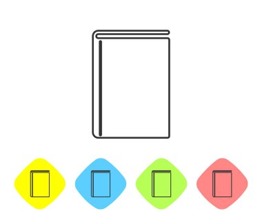 Gri Kitap satır simgesi beyaz arka planda yalıtılmış. Renk eşkenar dörtgen düğmelerinde simgeyi ayarlayın. Vektör İllüstrasyonu