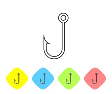 Gri Olta kancası çizgi simgesi beyaz arka planda yalıtılmış. Renk eşkenar dörtgen düğmelerinde simgeyi ayarlayın. Vektör İllüstrasyonu