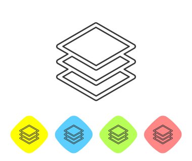 Gri Katmanlar çizgi simgesi beyaz arka planda yalıtılmış. Renk eşkenar dörtgen düğmelerinde simgeyi ayarlayın. Vektör İllüstrasyonu