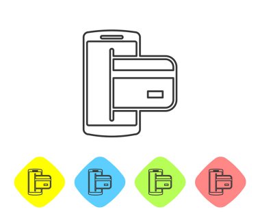 Gri Nfc Ödeme satırı simgesi beyaz arka planda yalıtılmış. Mobil ödeme. Nfc akıllı telefon konsepti. Transfer simgesi. Renk eşkenar dörtgen düğmelerinde simgeyi ayarlayın. Vektör İllüstrasyonu