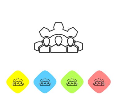 Beyaz arka plan üzerinde Gri Proje takım taban çizgisi simgesi. İş analizi ve planlaması, danışmanlık, ekip çalışması, proje yönetimi. Geliştiriciler. Renk eşkenar dörtgen düğmelerinde simgeyi ayarlayın. Vektör İllüstrasyonu