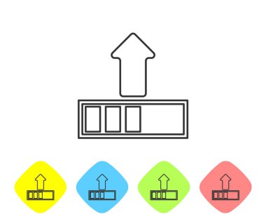 Gri Yükleme satırı simgesi beyaz arka planda yalıtılmış. Yükleme devam ediyor. İlerleme çubuğu simgesi. Renk eşkenar dörtgen düğmelerinde simgeyi ayarlayın. Vektör İllüstrasyonu