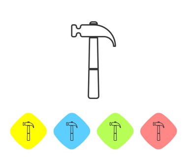 Gri Çekiç çizgi simgesi beyaz arka planda yalıtılmış. Onarım aracı. Renk eşkenar dörtgen düğmelerinde simgeyi ayarlayın. Vektör İllüstrasyonu