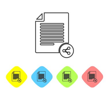 Gri Paylaş dosya satırı simgesi beyaz arka planda yalıtılmış. Dosya paylaşımı. Dosya aktarım işareti. Renk eşkenar dörtgen düğmelerinde simgeyi ayarlayın. Vektör İllüstrasyonu