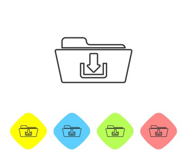 Gri Klasör indirme satırı simgesi beyaz arka planda yalıtılmış. Renk eşkenar dörtgen düğmelerinde simgeyi ayarlayın. Vektör İllüstrasyonu