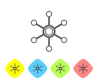 Beyaz arka planda yalıtılmış gri Ağ çizgisi simgesi. Küresel ağ bağlantısı. Küresel teknoloji veya sosyal ağ. Noktaları ve çizgileri birbirine bağlıyor. Renk eşkenar dörtgen düğmelerinde simgeyi ayarlayın. Vektör İllüstrasyonu