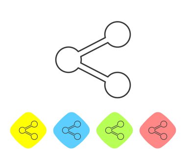 Beyaz arka planda yalıtılmış Gri Paylaşım satırı simgesi. Paylaşmak, paylaşmak, iletişim piktogram, sosyal medya, bağlantı, ağ, işareti dağıtmak. Renk eşkenar dörtgen düğmelerinde simgeyi ayarlayın. Vektör İllüstrasyonu