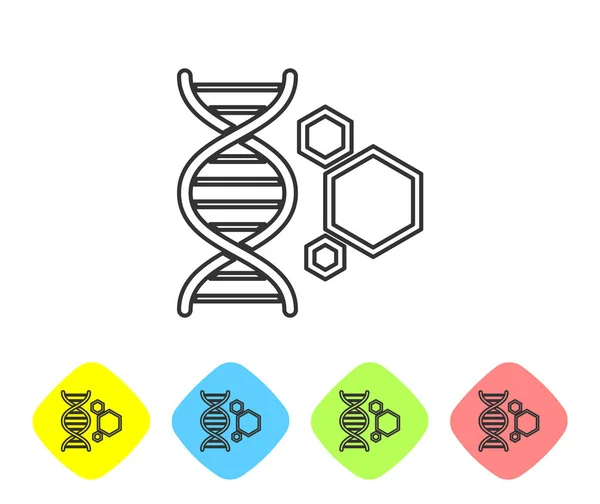 Icono de línea de ingeniería genética gris aislado sobre fondo blanco. Análisis de ADN, pruebas genéticas, clonación, pruebas de paternidad. Establecer icono en los botones de rombo de color. Ilustración vectorial — Archivo Imágenes Vectoriales
