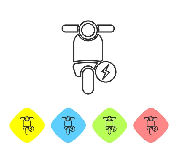 Grijze elektrische scooter lijn icoon op witte achtergrond. Pictogram instellen in kleur Rhombus-knoppen. Vector illustratie — Stockvector