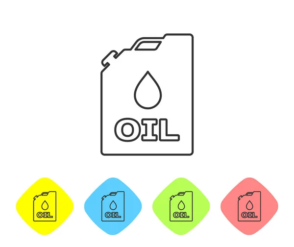 Bidon en plastique gris pour machine à moteur icône de ligne d'huile isolé sur fond blanc. gallon d'huile. Service et réparation de vidange d'huile. Panneau d'huile moteur. Définir l'icône dans les boutons couleur losange. Illustration vectorielle — Image vectorielle