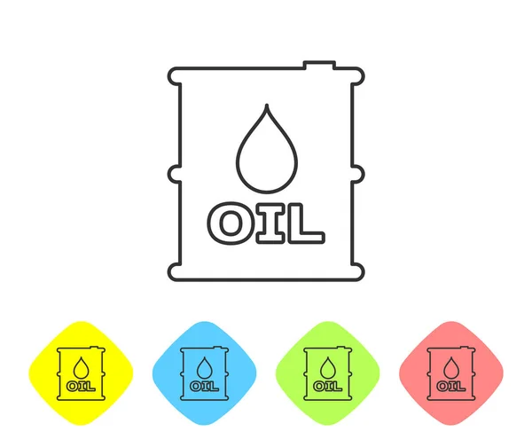 Grey Oil barrel line icon isolated on white background. Oil drum container. For infographics, fuel, industry, power, ecology. Set icon in color rhombus buttons. Vector Illustration — Stock Vector