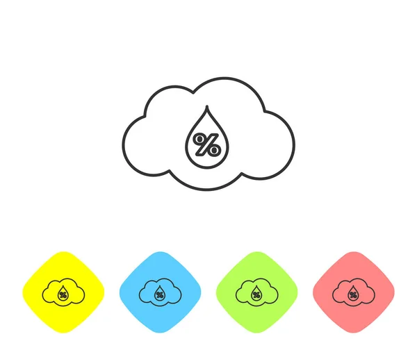 Icono de línea de humedad gris aislado sobre fondo blanco. Clima y meteorología, nube, símbolo del termómetro. Establecer icono en los botones de rombo de color. Ilustración vectorial — Vector de stock