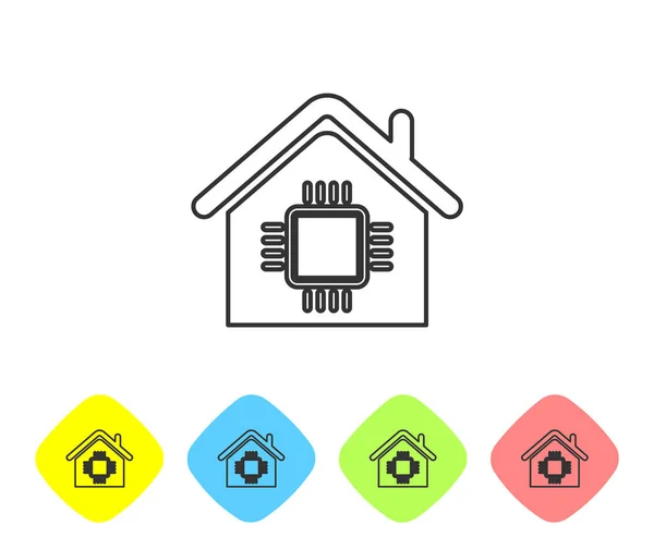 Graues Smart Home Line Symbol isoliert auf weißem Hintergrund. Fernbedienung. setzen Sie das Symbol in farbigen Rautenknöpfen. Vektorillustration — Stockvektor