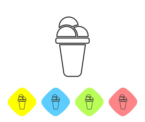 灰色冰淇淋线图标隔离在白色背景上。甜蜜的符号。在彩色菱形按钮中设置图标。矢量插图 — 图库矢量图片