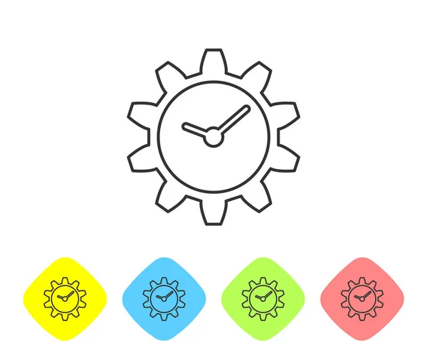 Icône de ligne de gestion du temps gris isolé sur fond blanc. Horloge et enseigne. Définir l'icône dans les boutons couleur losange. Illustration vectorielle — Image vectorielle